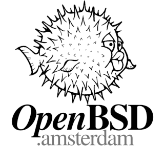 логотип openbsd.amsterdam с монохромной классической puffy.